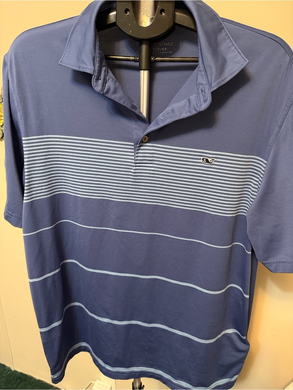 Vineyard Vines Performance Sankaty Chest Stripe Golf Polo Shirt L Blue